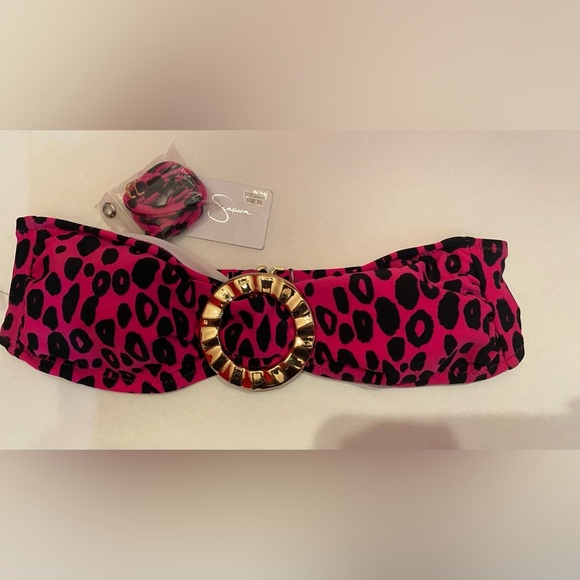 NWT Jessica Simpson Pink Black Bikini Top Size  XS - Picture 1 of 5